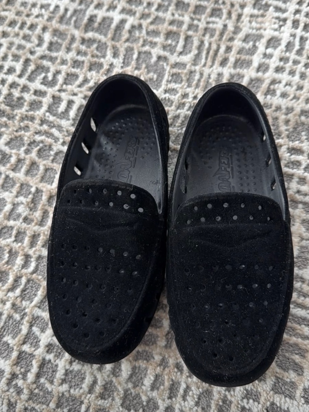 Kids Black Perforated Slip-On Loafers